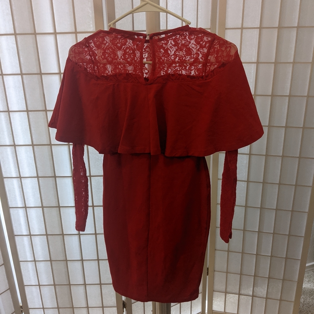 ASOS Ruffle Front Lace Mix Bodycon Mini Dress - Picture 4 of 6